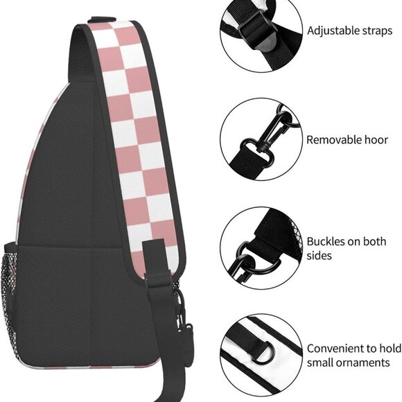 Water-Resistant Pink and White Checkered Sling Backpack - Ideal for Everyday Use - Picture 4 of 7